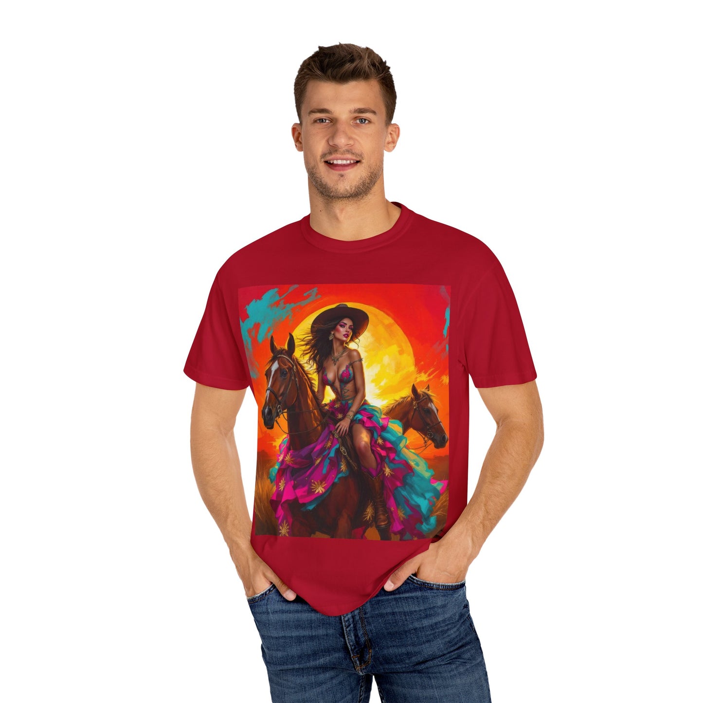 Cowgirl Sunset T-Shirt — Vibrant Western Horse Art Tee