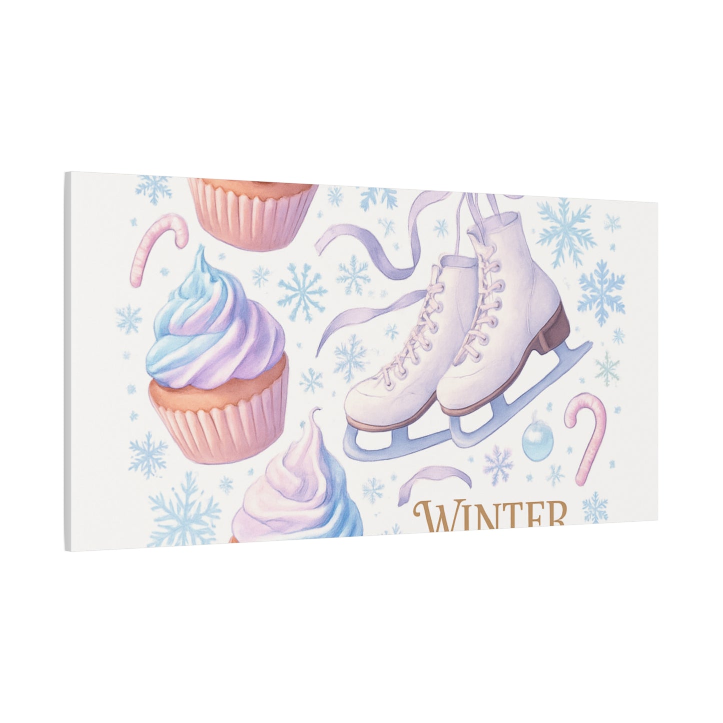 Winter Magic Party Canvas — Ice Skates & Cupcakes Matte Wall Art