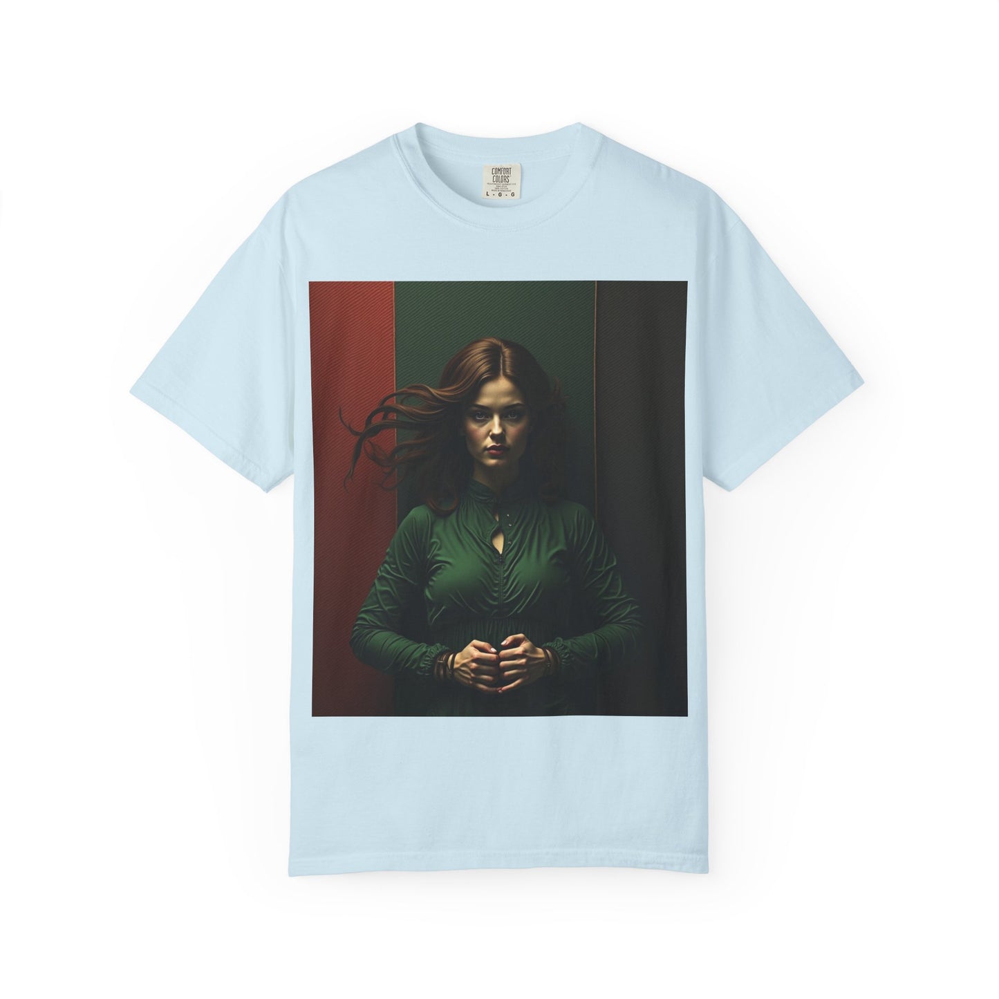 Portrait Photo Tee — Moody Green Woman Graphic T-Shirt