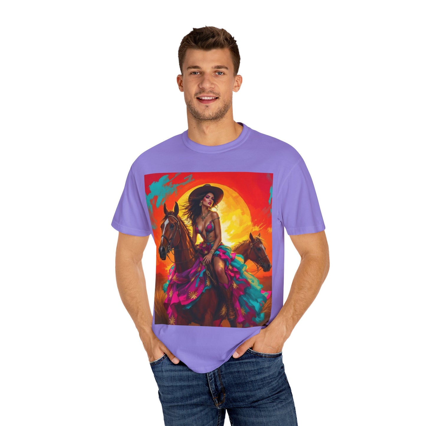 Cowgirl Sunset T-Shirt — Vibrant Western Horse Art Tee