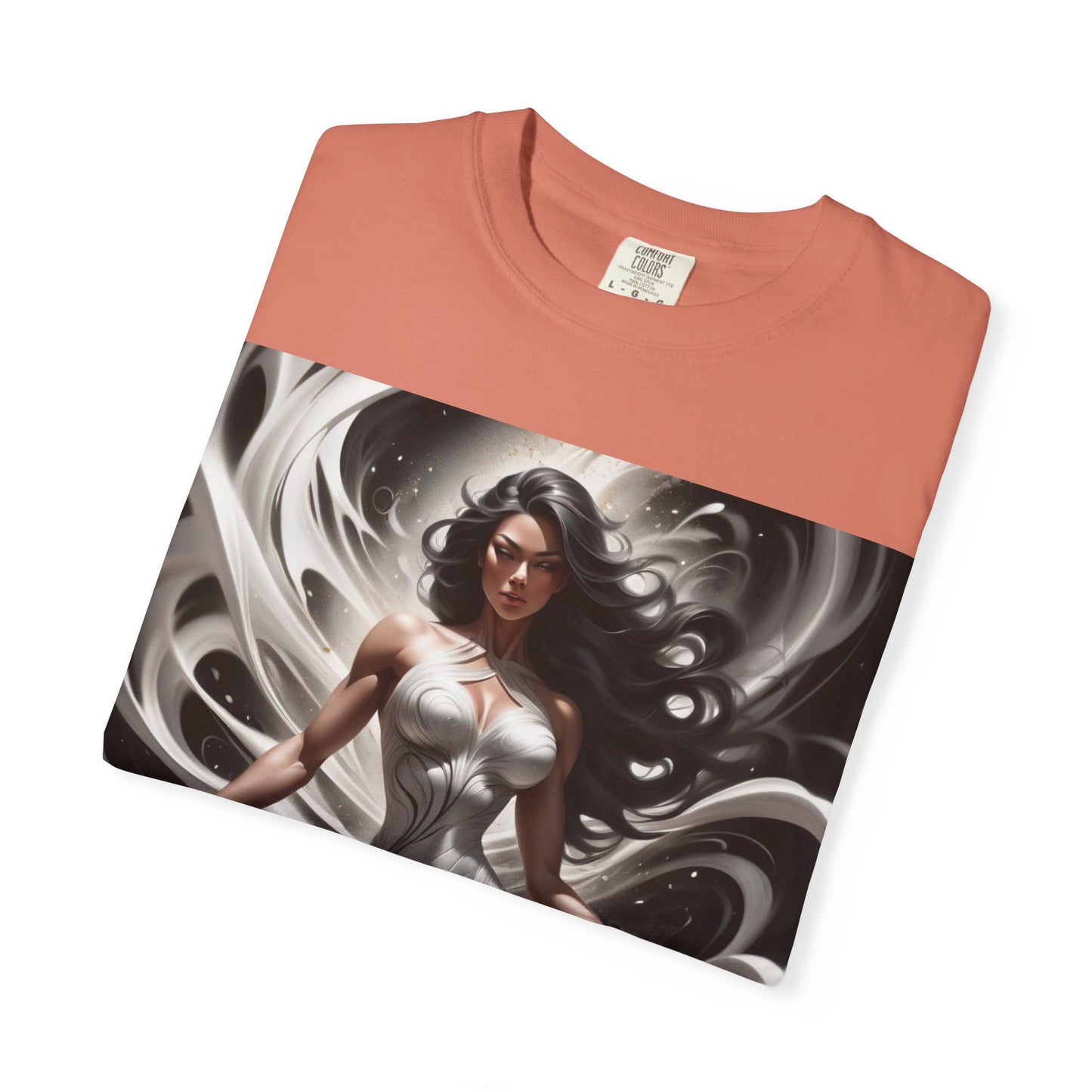 Goddess Art T-Shirt — Elegant White-Draped Fantasy Woman Print