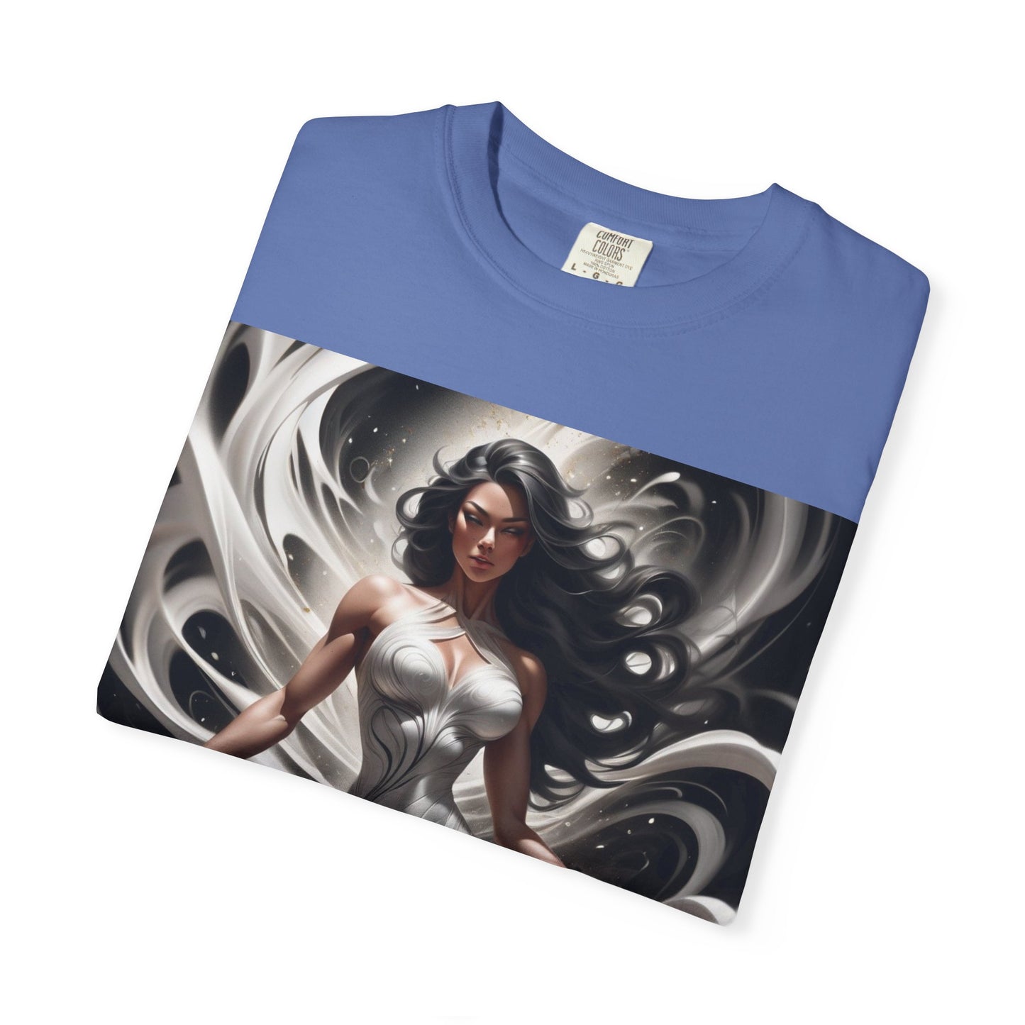 Goddess Art T-Shirt — Elegant White-Draped Fantasy Woman Print
