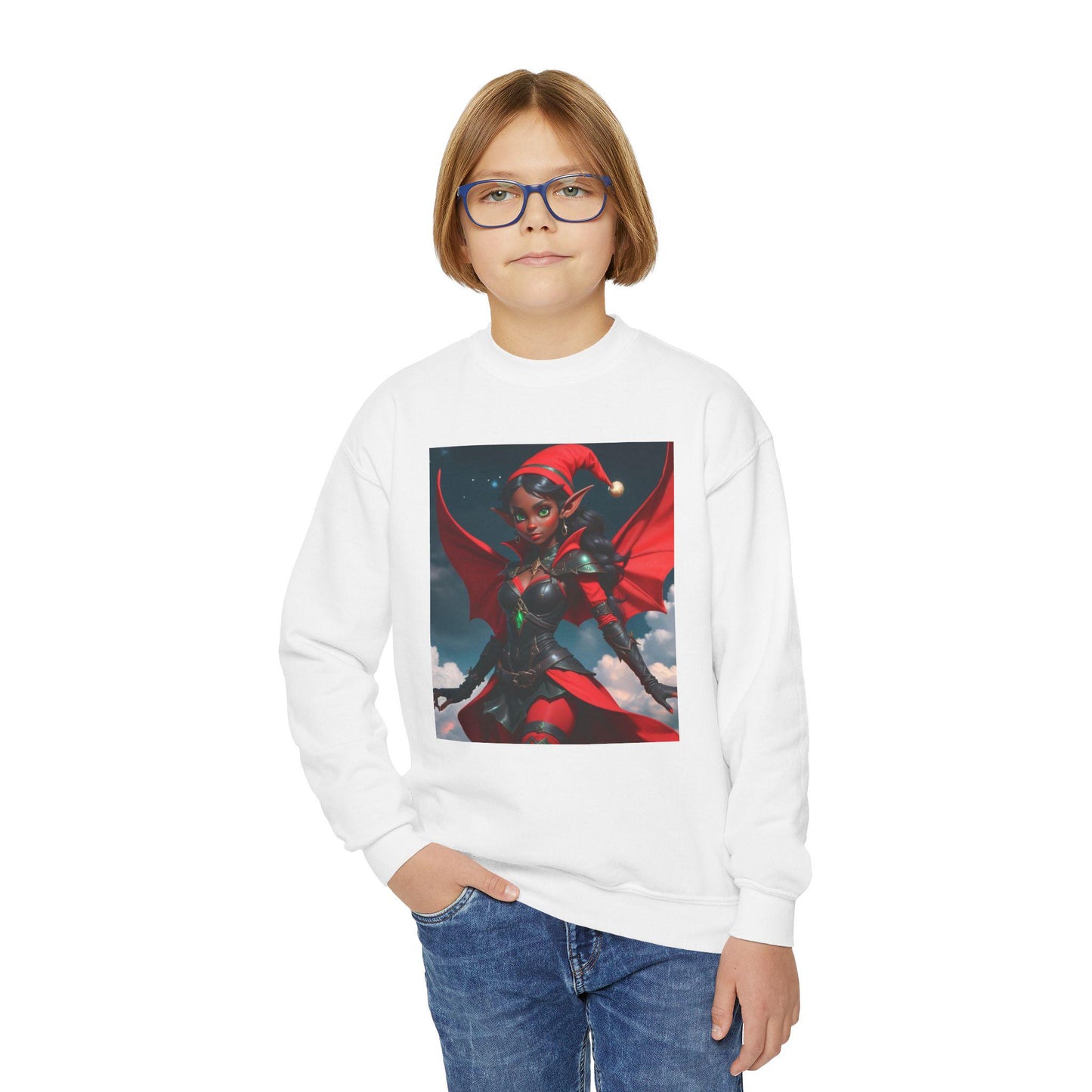 Holiday D Priness Youth Crewneck Sweatshirt  Cute Fantasy Gift, Cozy Winter Wear, Unique Holiday Apparel, Fun Christmas