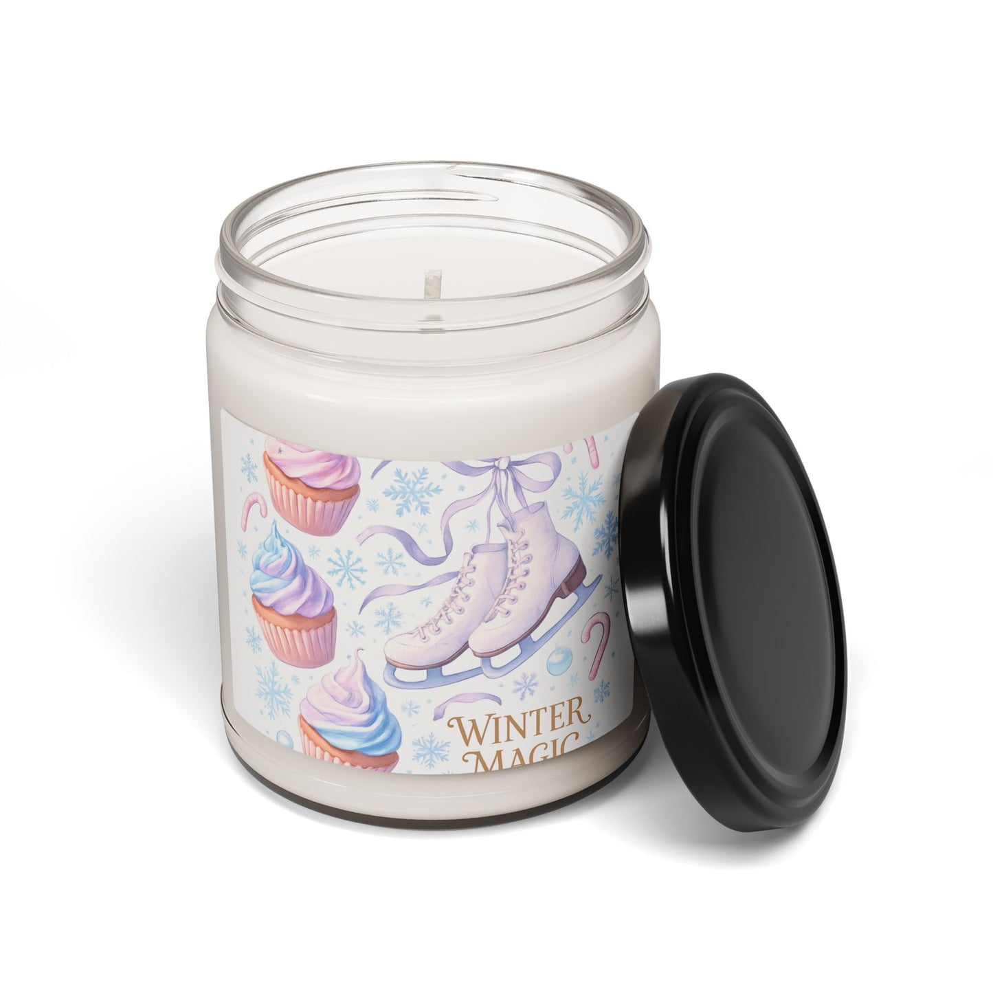 Winter Magic Soy Candle — Ice Skate & Cupcake Scented Jar (9oz)