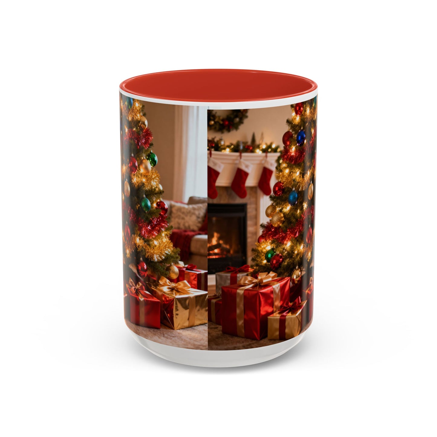 Christmas Living Room Coffee Mug – Festive Tree, Fireplace & Presents Accent Mug (11/15oz)