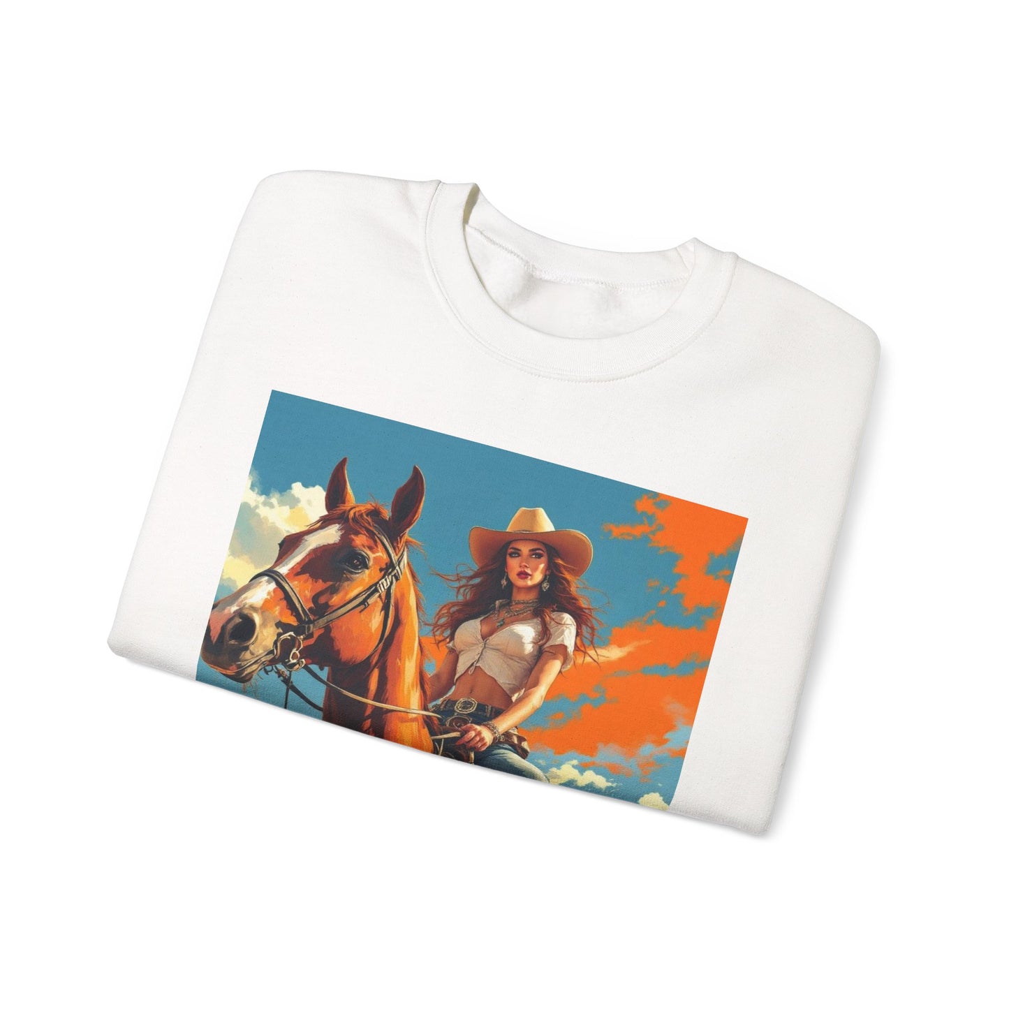 Cowgirl Riding Horse Sweatshirt — Western Sunset Graphic Crewneck