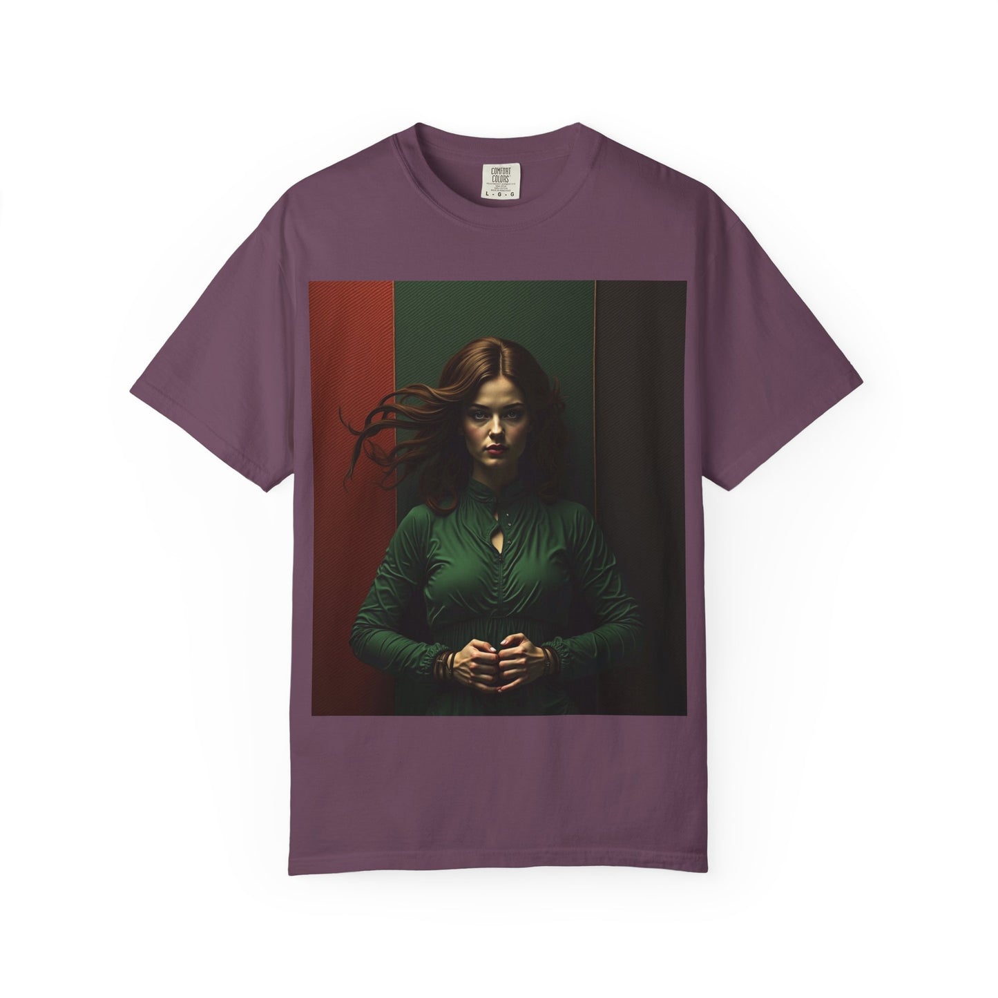 Portrait Photo Tee — Moody Green Woman Graphic T-Shirt