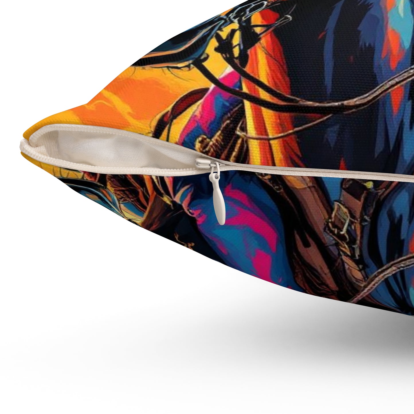 Cowgirl & Horses Graphic Pillow — Vibrant Western Art Throw Pillow