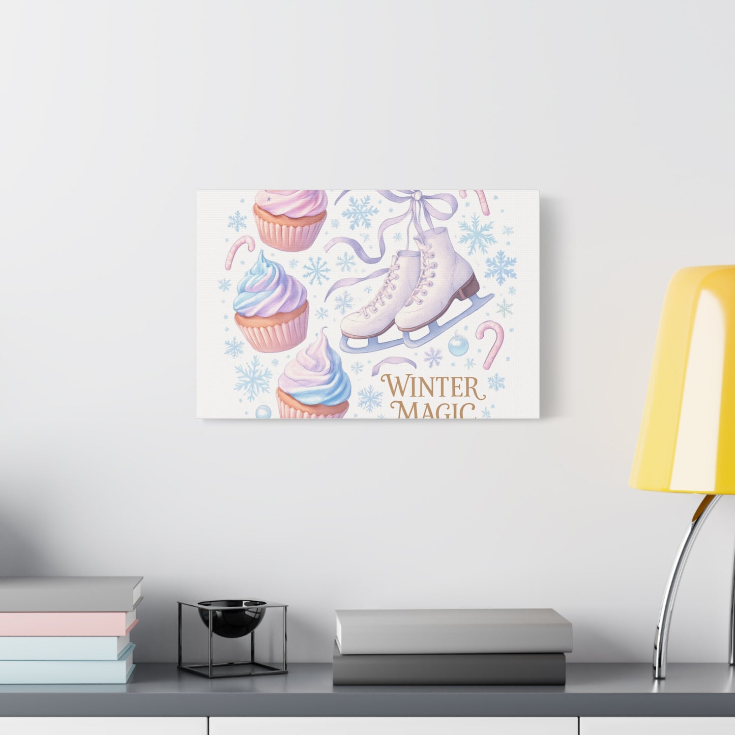 Winter Magic Party Canvas — Ice Skates & Cupcakes Matte Wall Art