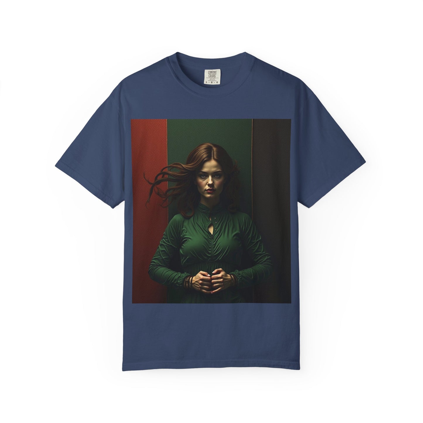 Portrait Photo Tee — Moody Green Woman Graphic T-Shirt