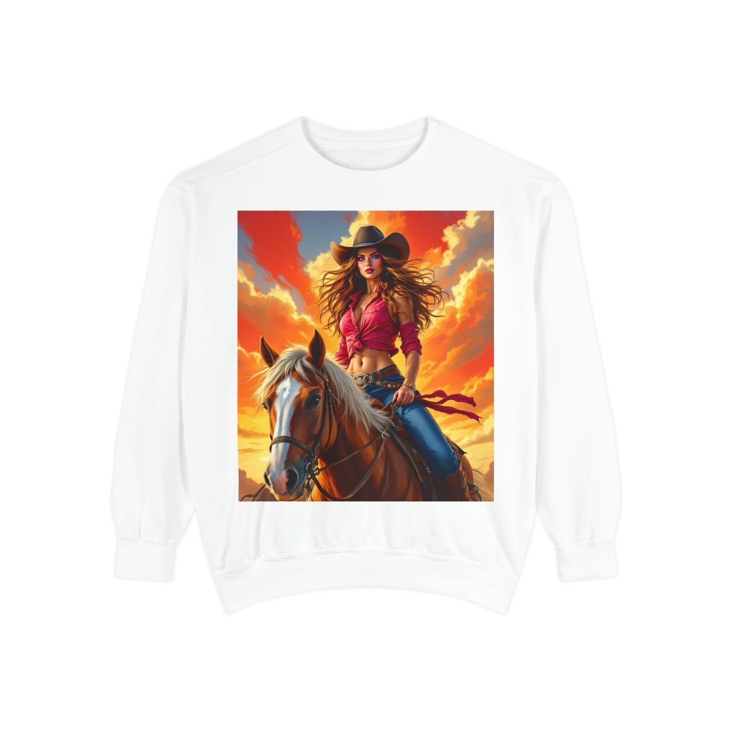 Cowgirl Sunset Sweatshirt — Horse Riding Graphic Crewneck