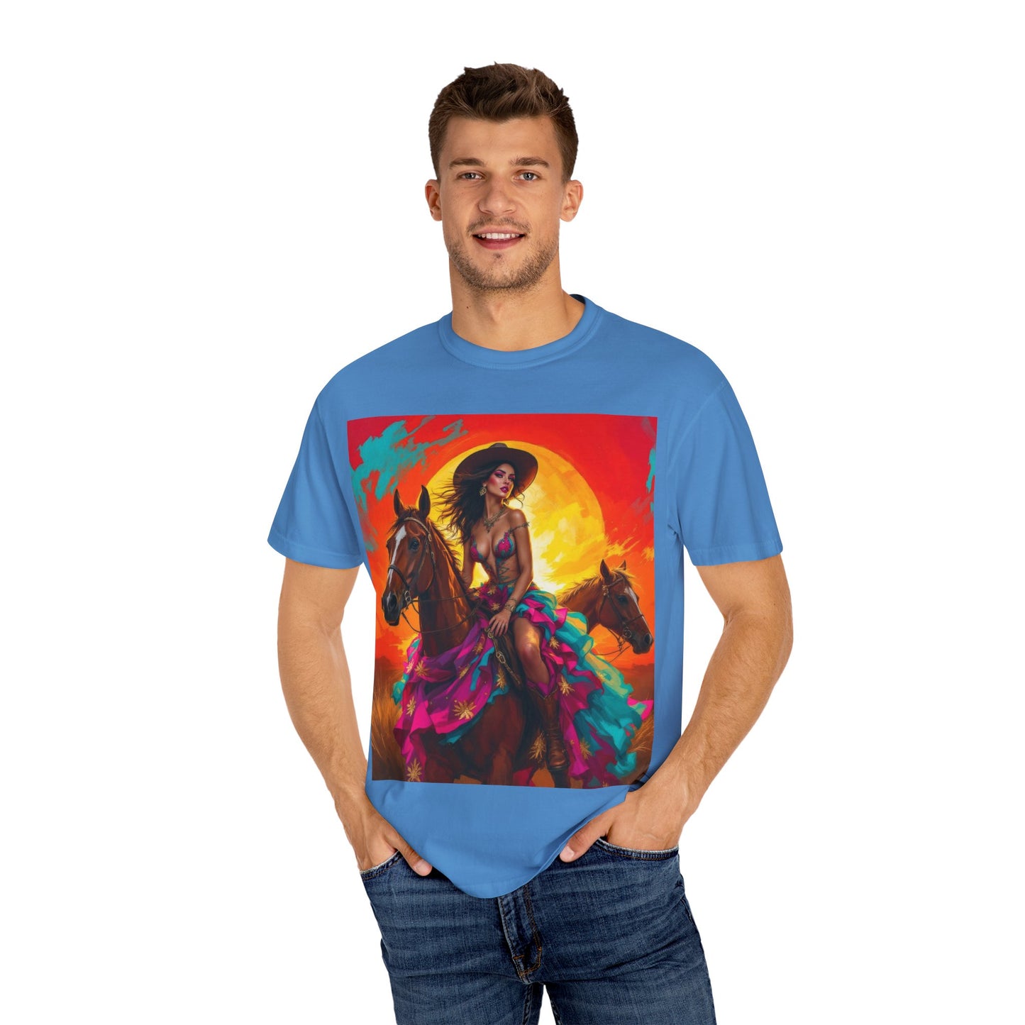 Cowgirl Sunset T-Shirt — Vibrant Western Horse Art Tee