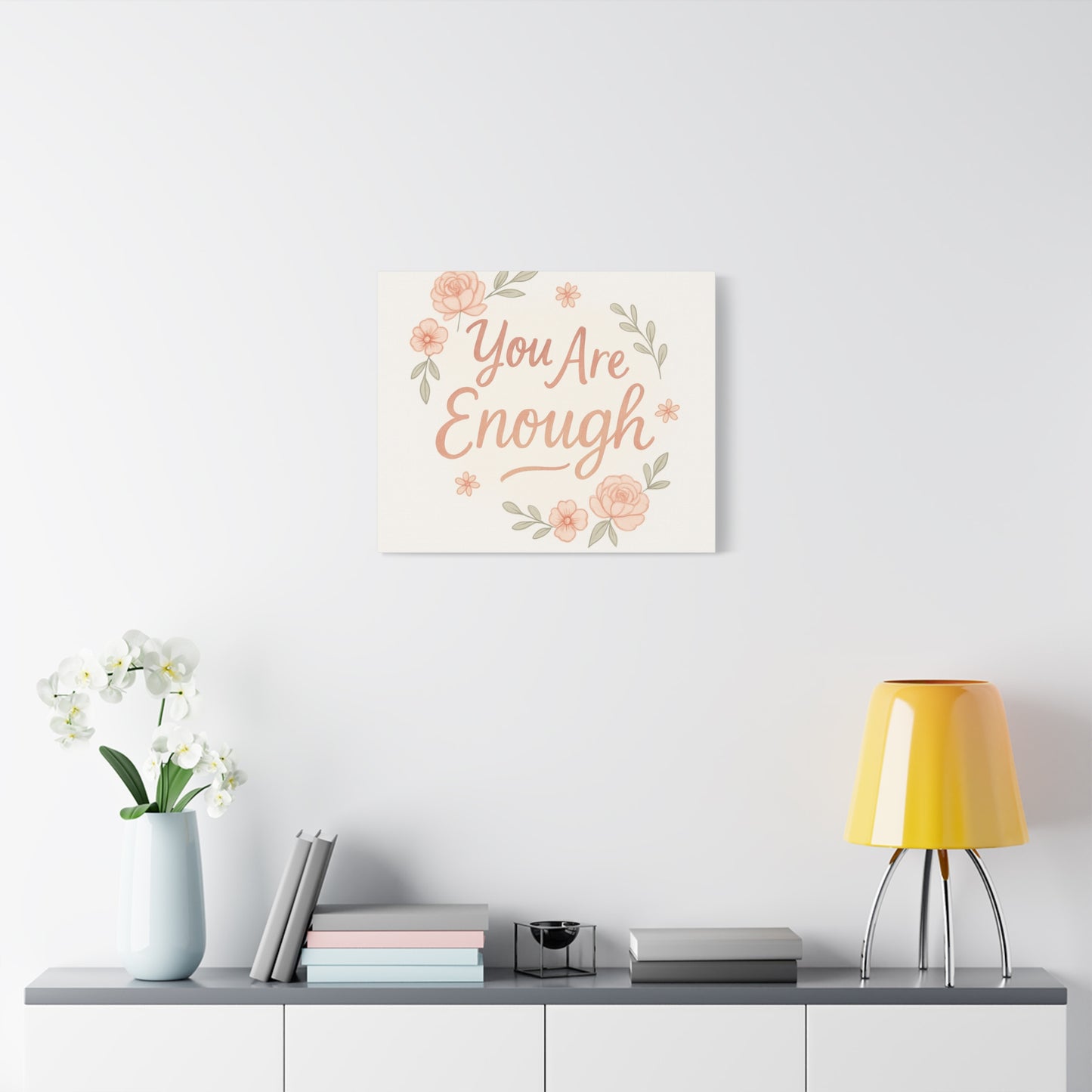 You Are Enough Floral Canvas Wall Art — Inspirational Matte Stretched Canvas