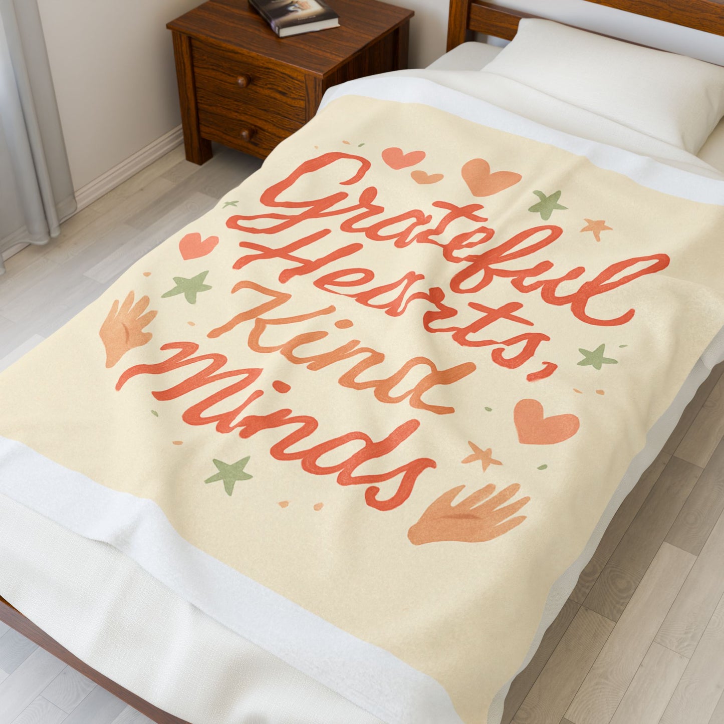 Velveteen Plush Blanket — "Grateful Hearts, Kind Minds" Cozy Inspirational Throw