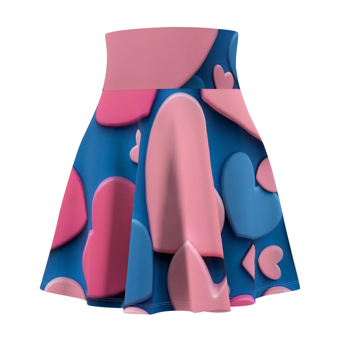Women's Heart Print Skater Skirt, Cute Summer Skirt, Pink Blue Skirt, Flirty Skater Skirt, Perfect for Date Night, Valentine's Day Outfit