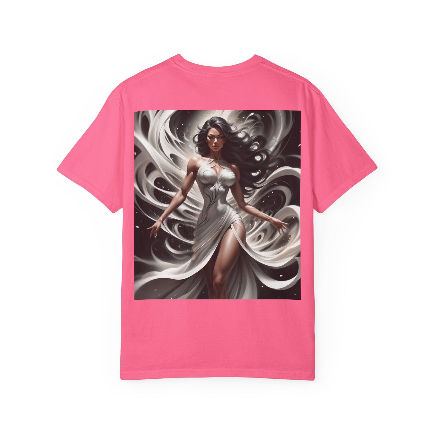 Goddess Art T-Shirt — Elegant White-Draped Fantasy Woman Print