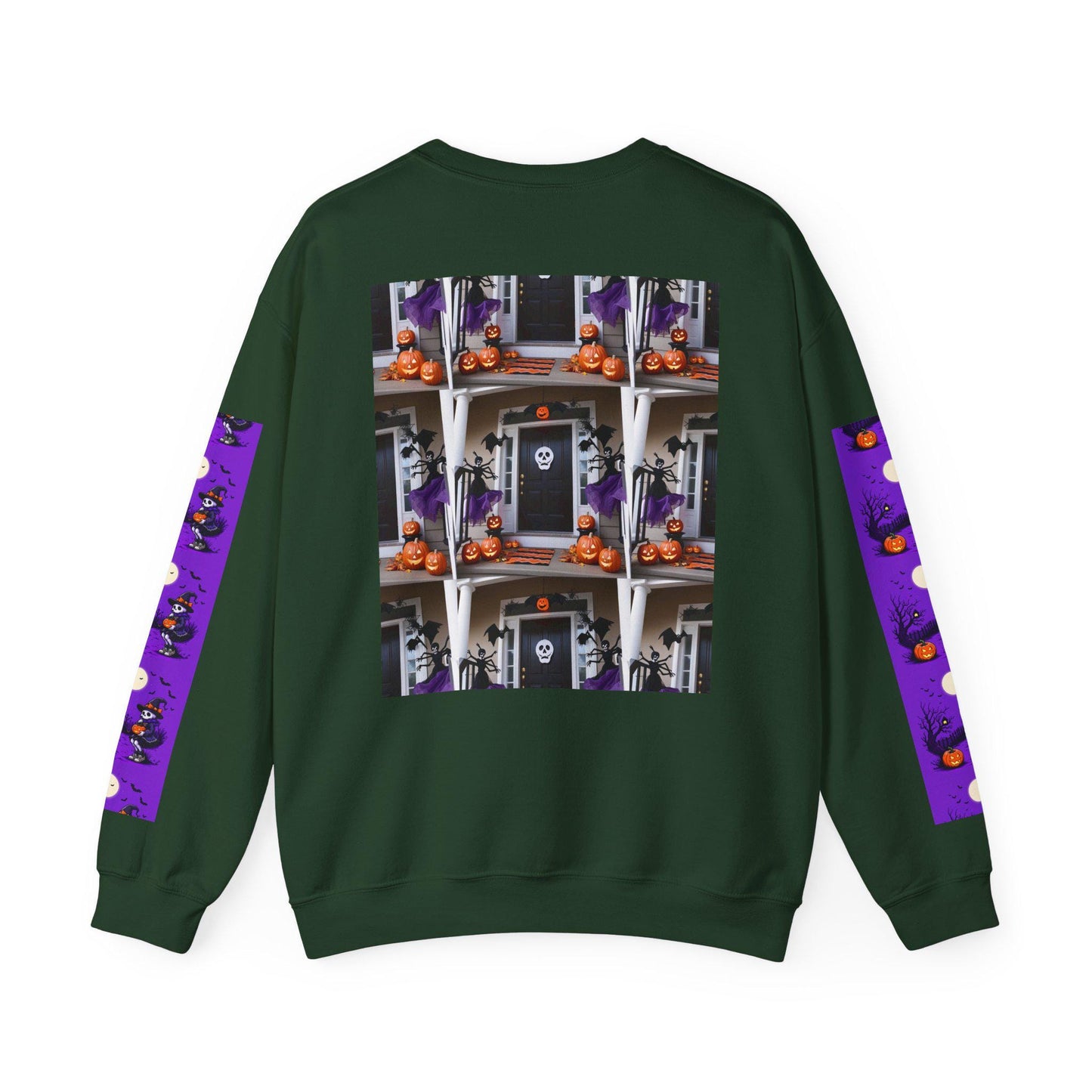 Halloween Crewneck Sweatshirt: Whimsical Pumpkin Skeleton Design