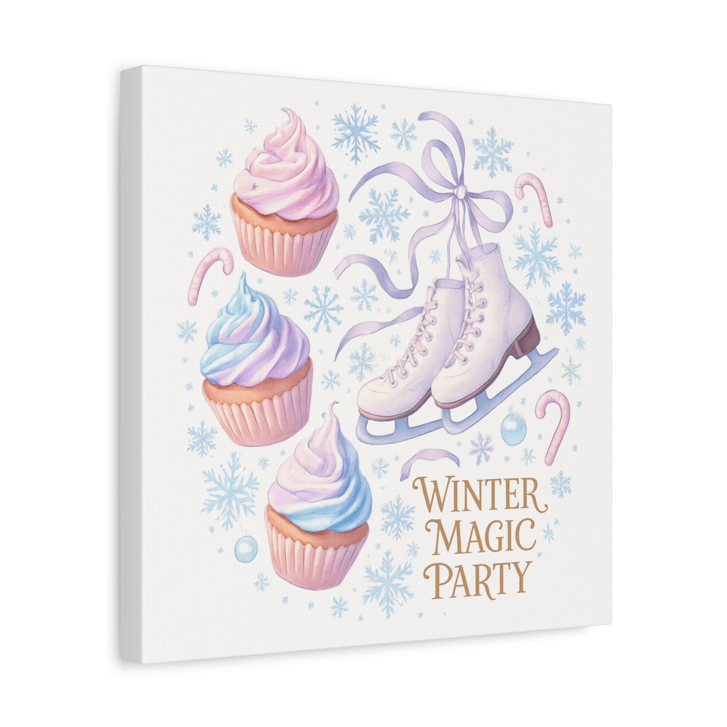 Winter Magic Party Canvas — Ice Skates & Cupcakes Matte Wall Art