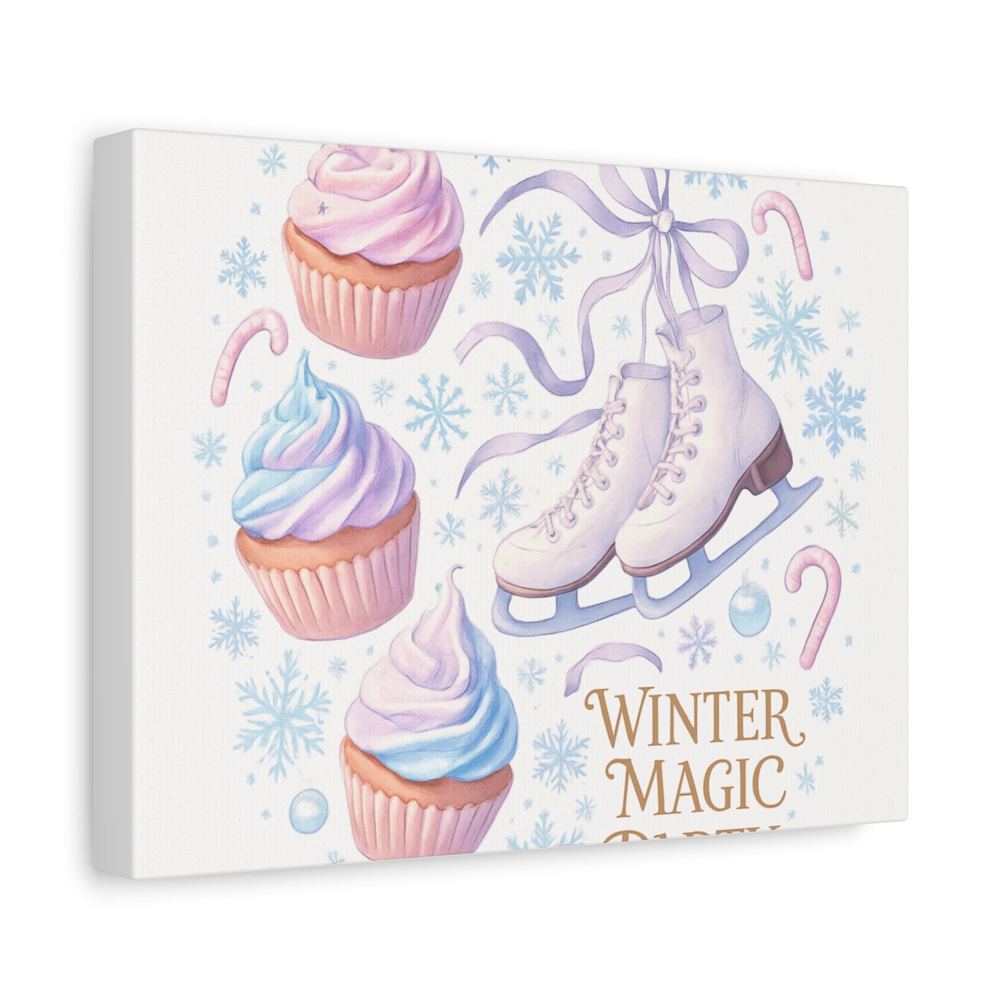 Winter Magic Party Canvas — Ice Skates & Cupcakes Matte Wall Art