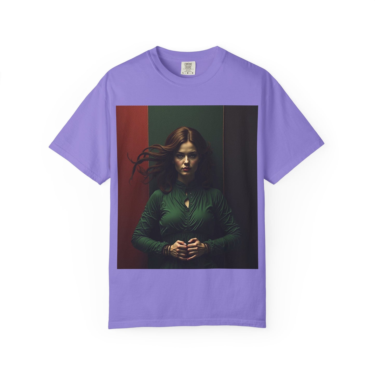 Portrait Photo Tee — Moody Green Woman Graphic T-Shirt