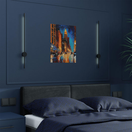 City Life Satin Wall Art Print, Urban Decor, Modern Home Decor, Gift for Art Lovers, Cityscape Poster, Vibrant Artwork
