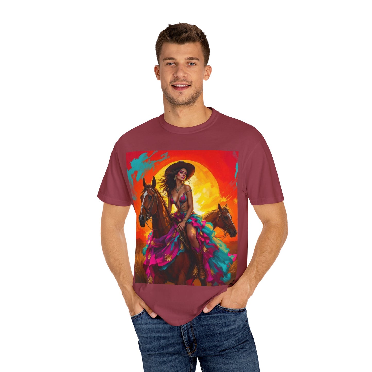 Cowgirl Sunset T-Shirt — Vibrant Western Horse Art Tee
