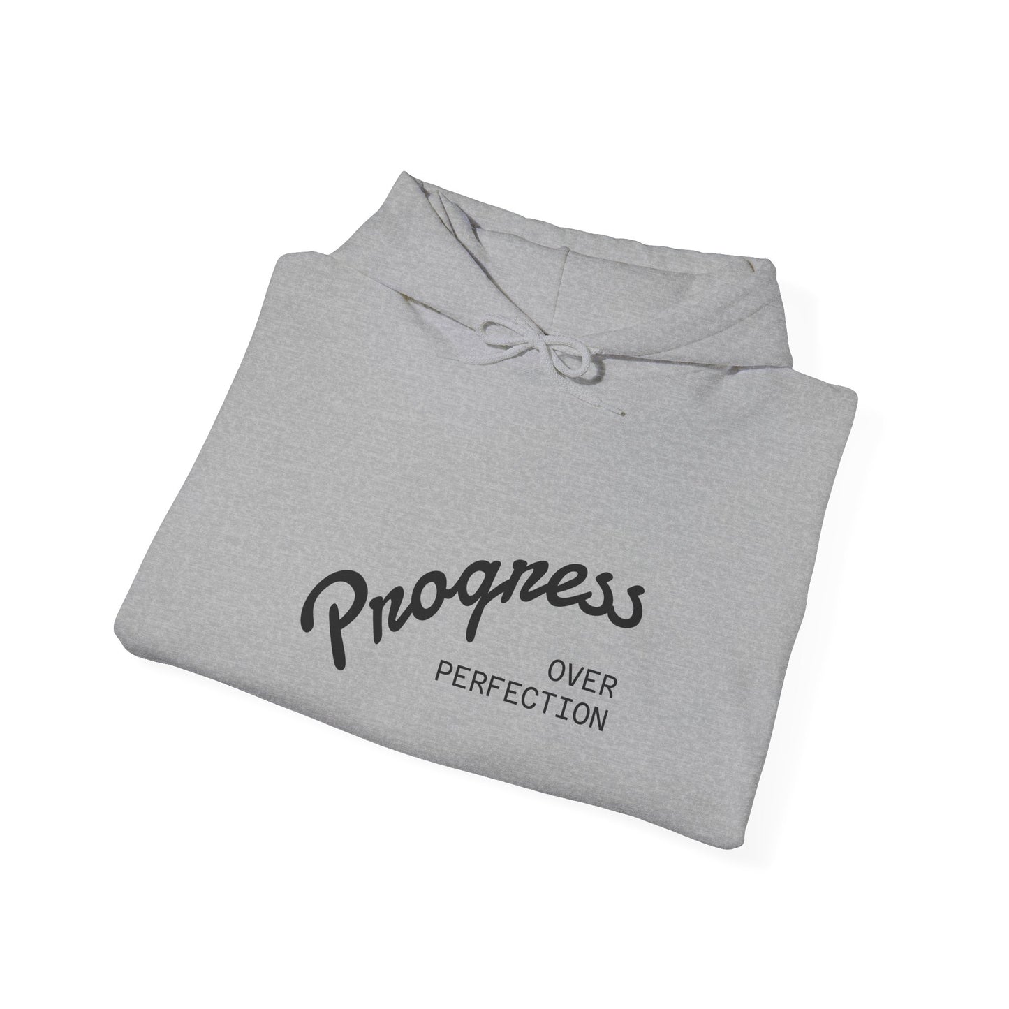 Progress Over Perfection Hoodie — Inspirational Minimalist White Pullover