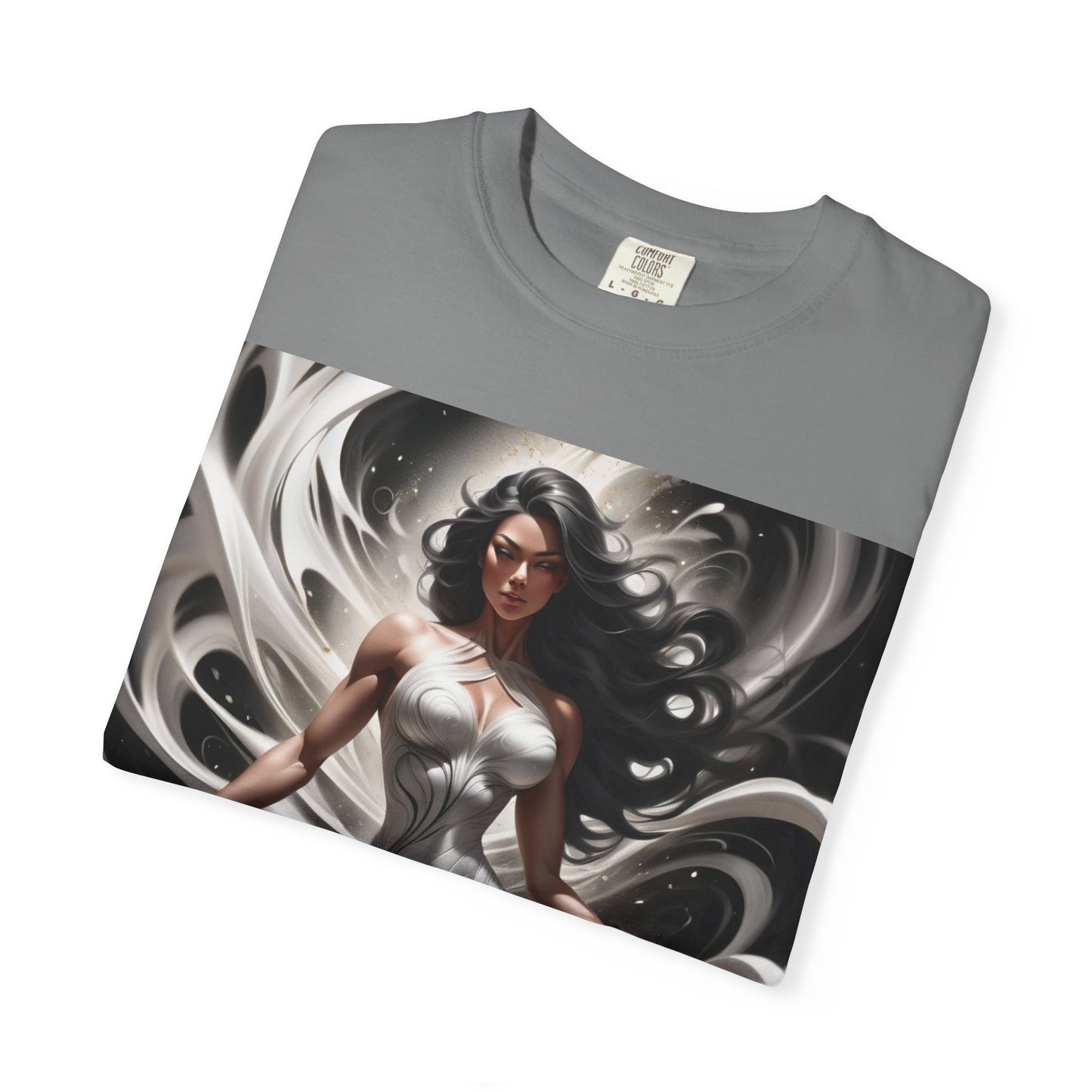 Goddess Art T-Shirt — Elegant White-Draped Fantasy Woman Print