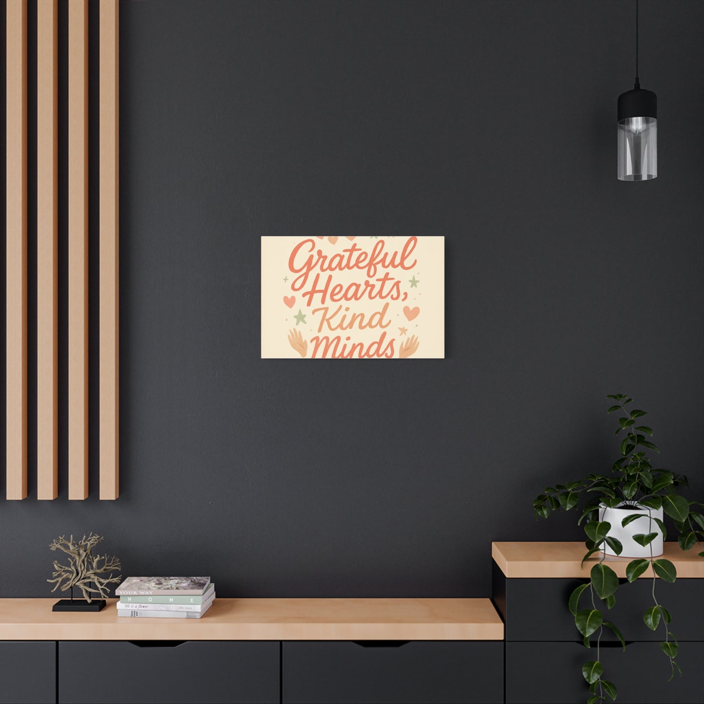 Grateful Hearts Kind Minds Canvas Wall Art — Inspirational Quote Matte Canvas