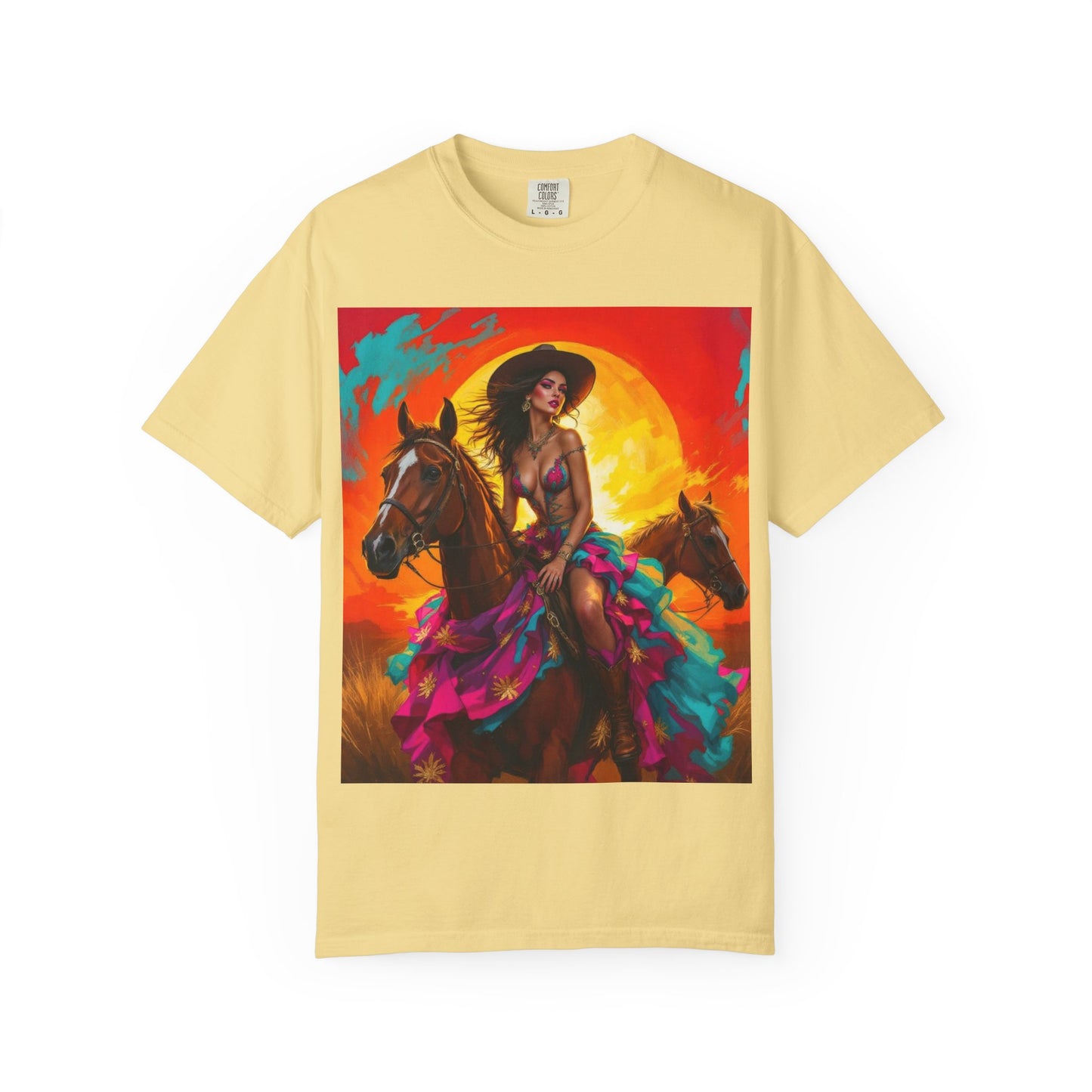 Cowgirl Sunset T-Shirt — Vibrant Western Horse Art Tee