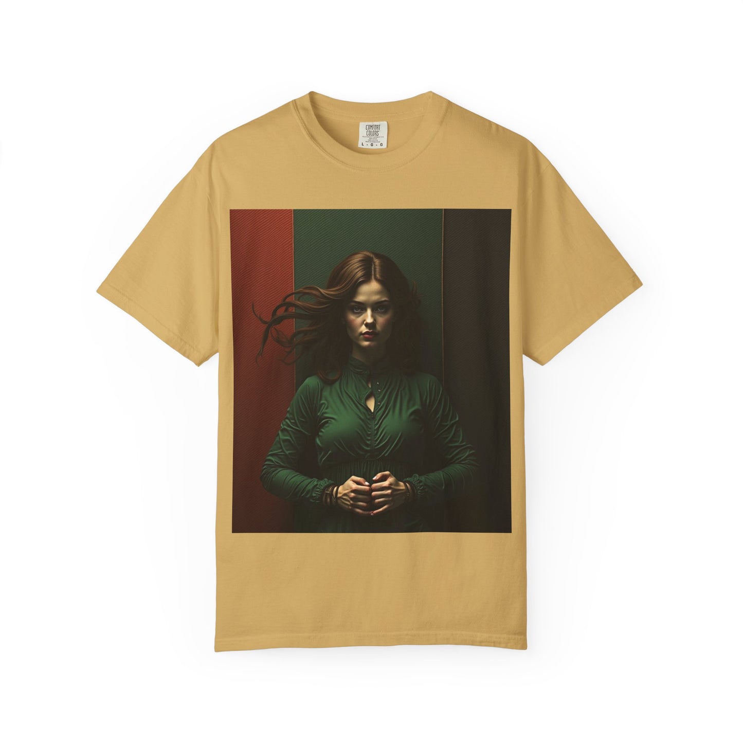 Portrait Photo Tee — Moody Green Woman Graphic T-Shirt