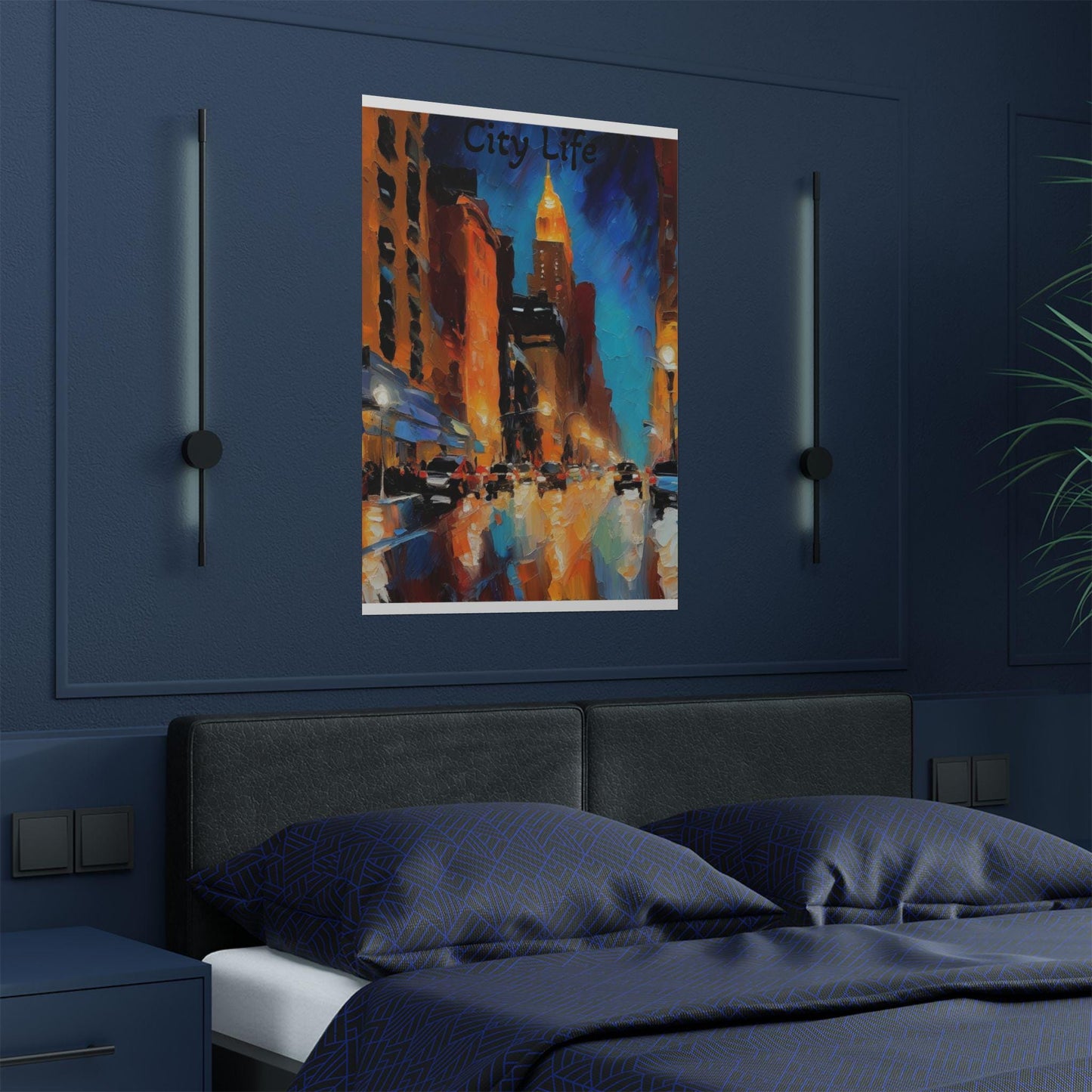City Life Satin Wall Art Print, Urban Decor, Modern Home Decor, Gift for Art Lovers, Cityscape Poster, Vibrant Artwork