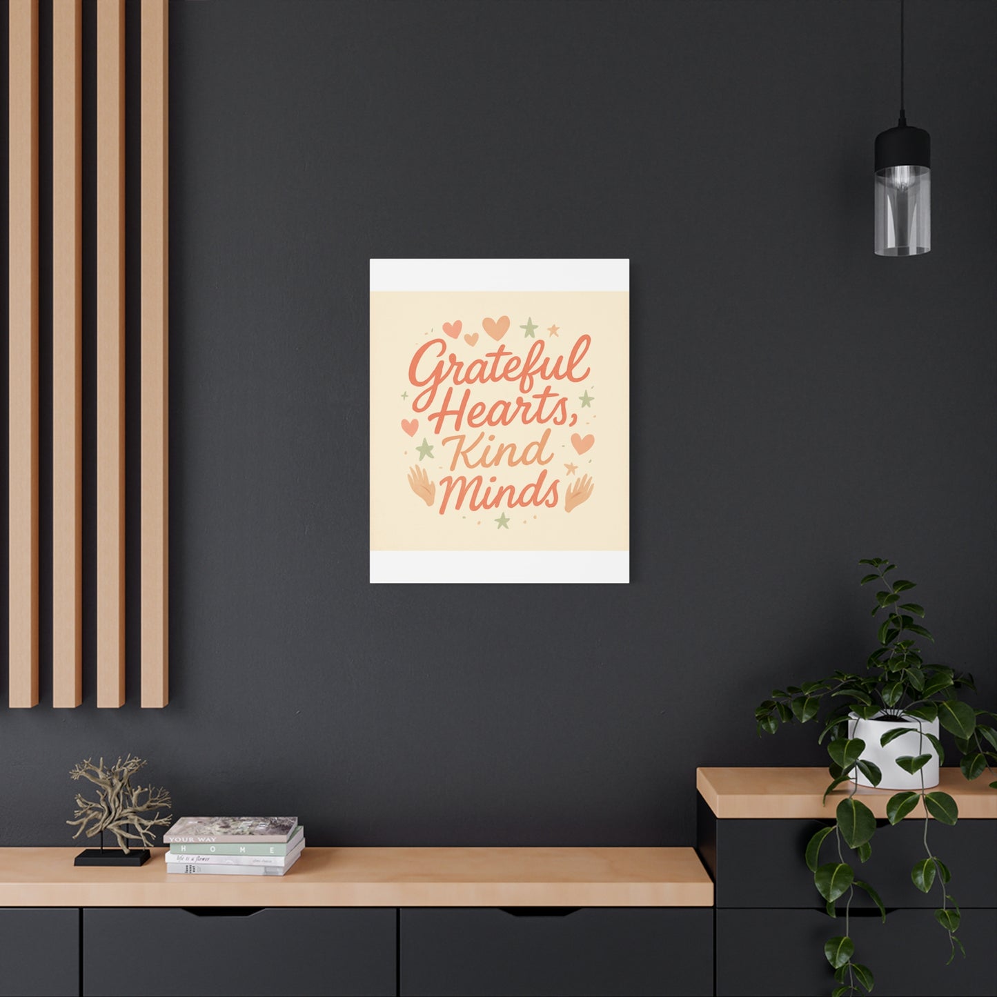 Grateful Hearts Kind Minds Canvas Wall Art — Inspirational Quote Matte Canvas