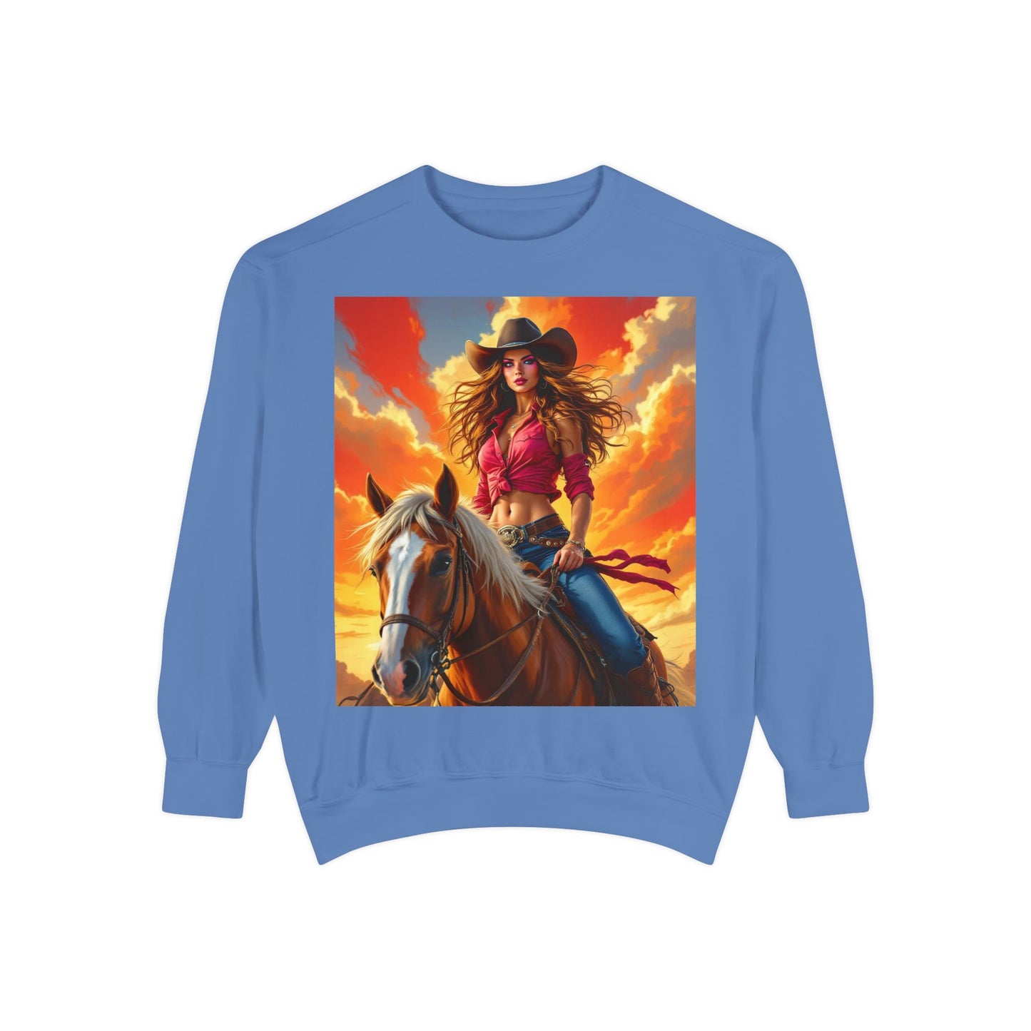 Cowgirl Sunset Sweatshirt — Horse Riding Graphic Crewneck