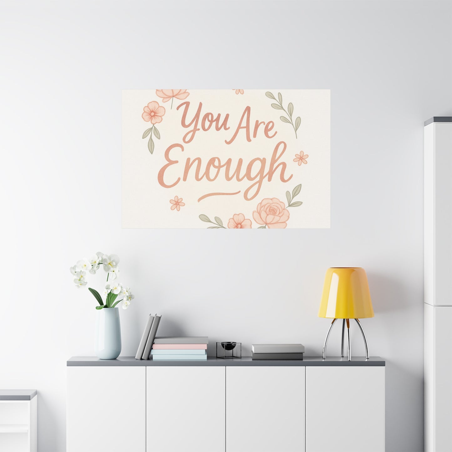 You Are Enough Floral Canvas Wall Art — Inspirational Matte Stretched Canvas