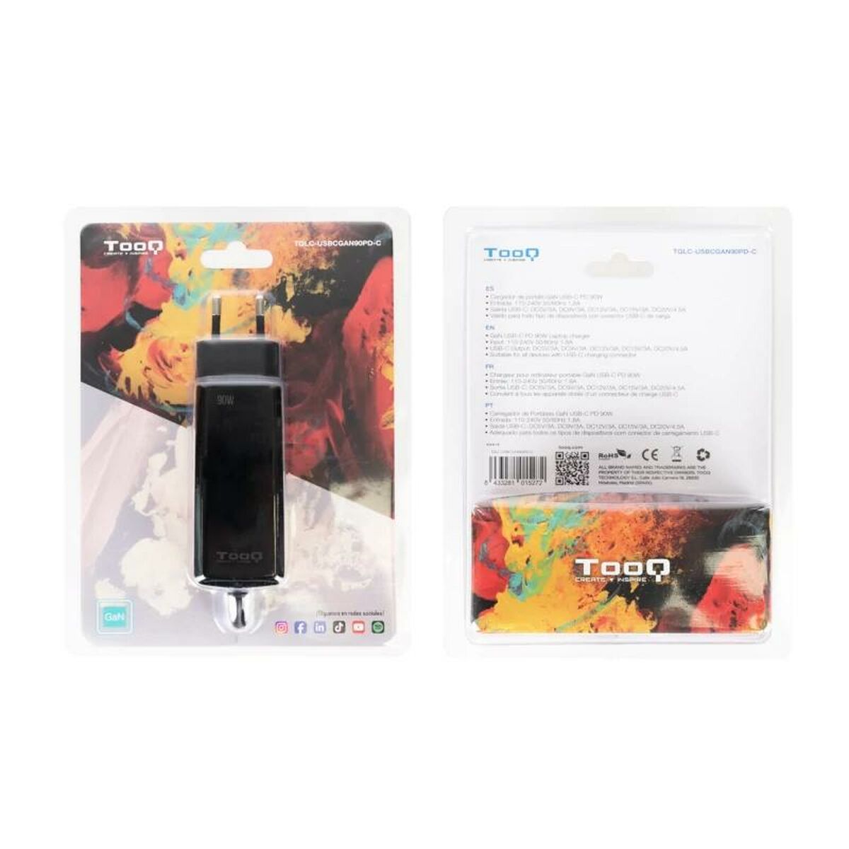 Laptop Charger TooQ GAN USB-C PD 90W Cúbico 90 W-1