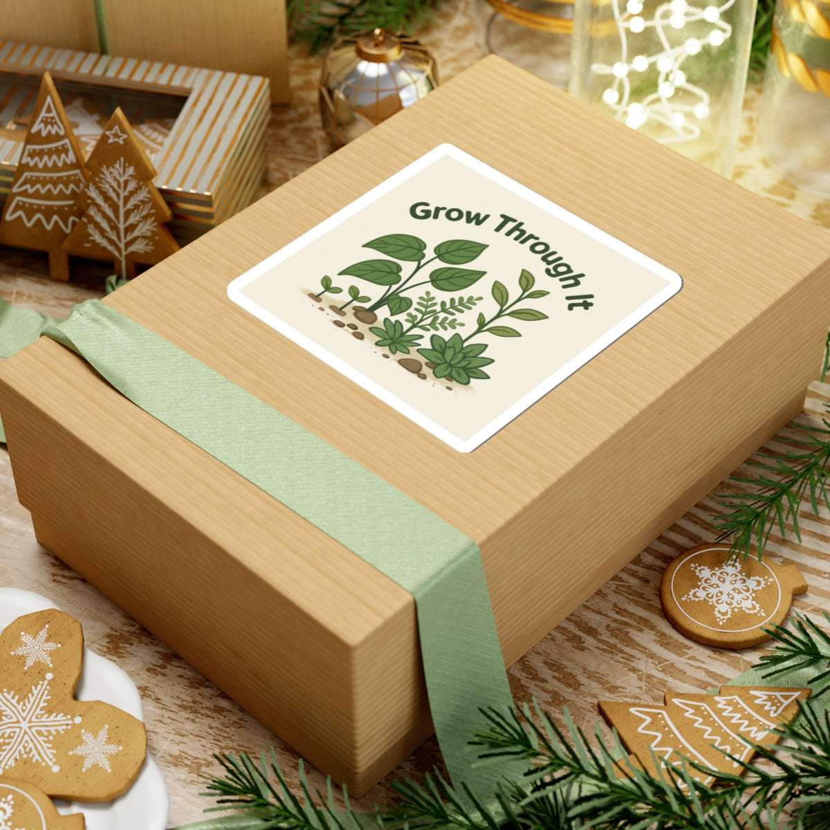 Grow Through It Plant Sticker — Motivational Botanical Kiss-Cut Sticker
