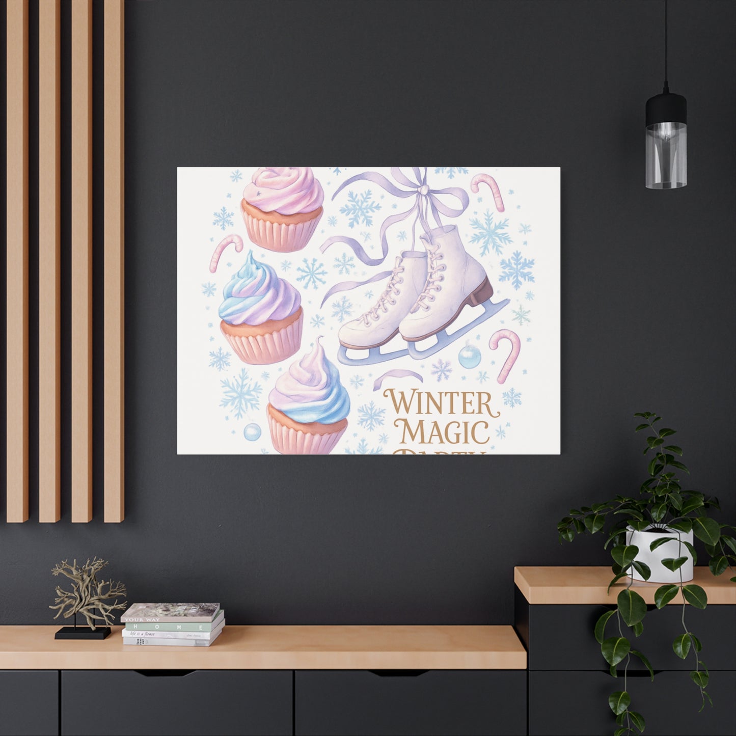 Winter Magic Party Canvas — Ice Skates & Cupcakes Matte Wall Art