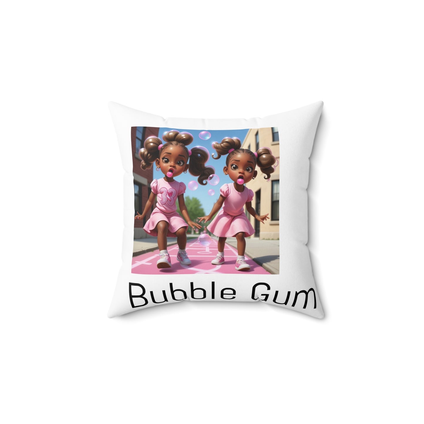 Bubble Gum Sisters Decorative Pillow — Cute Pink Kids Room Throw