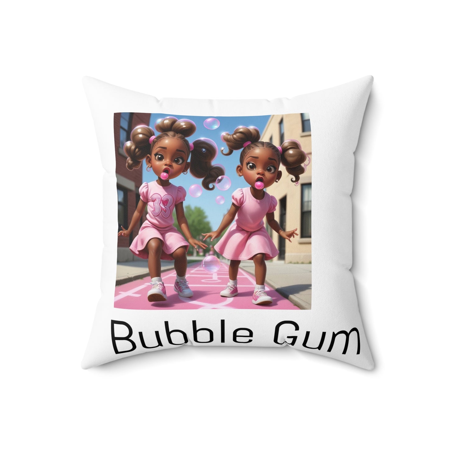Bubble Gum Sisters Decorative Pillow — Cute Pink Kids Room Throw