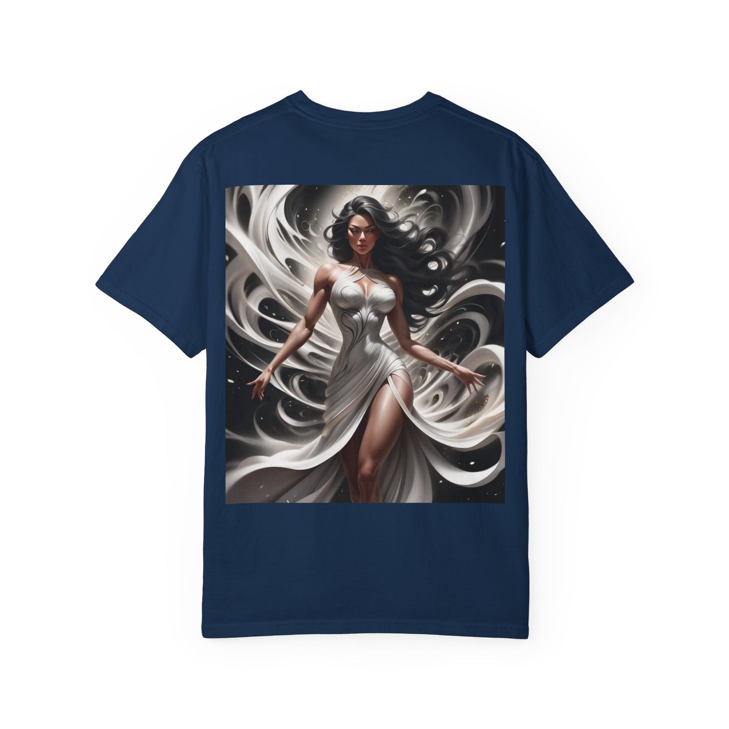Goddess Art T-Shirt — Elegant White-Draped Fantasy Woman Print