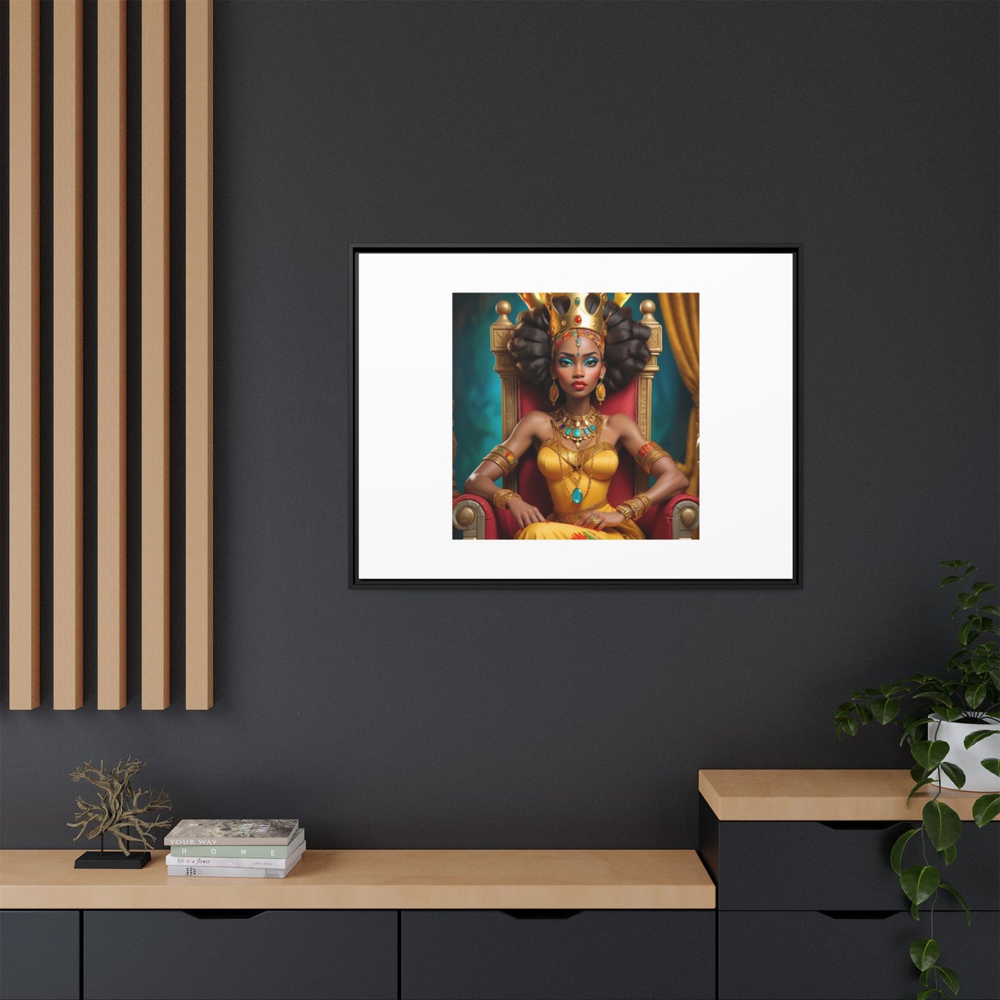 Framed Matte Canvas Art — Regal African Queen Portrait