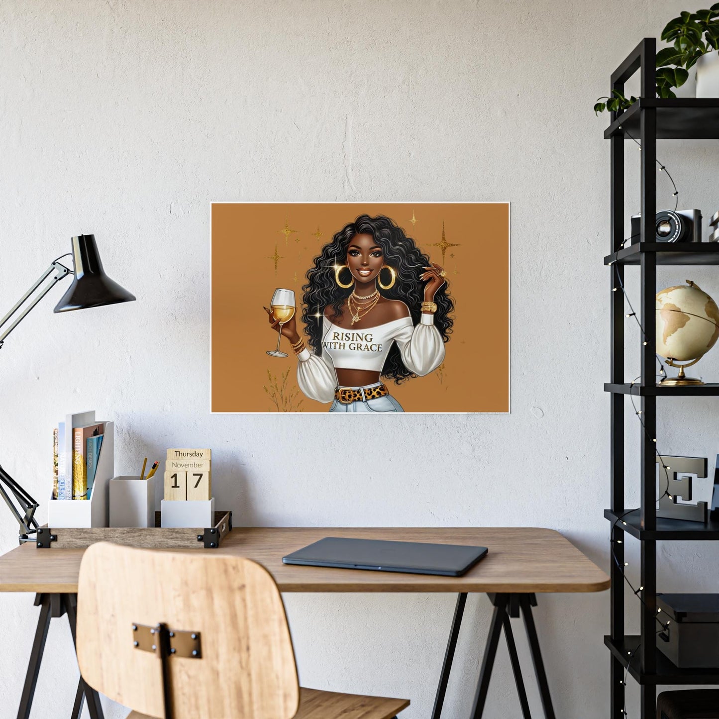 Elegant Wall Art Print: 'Rising with Grace' Inspirational Poster, Home Decor for Black Women, Gift for Friends and Family