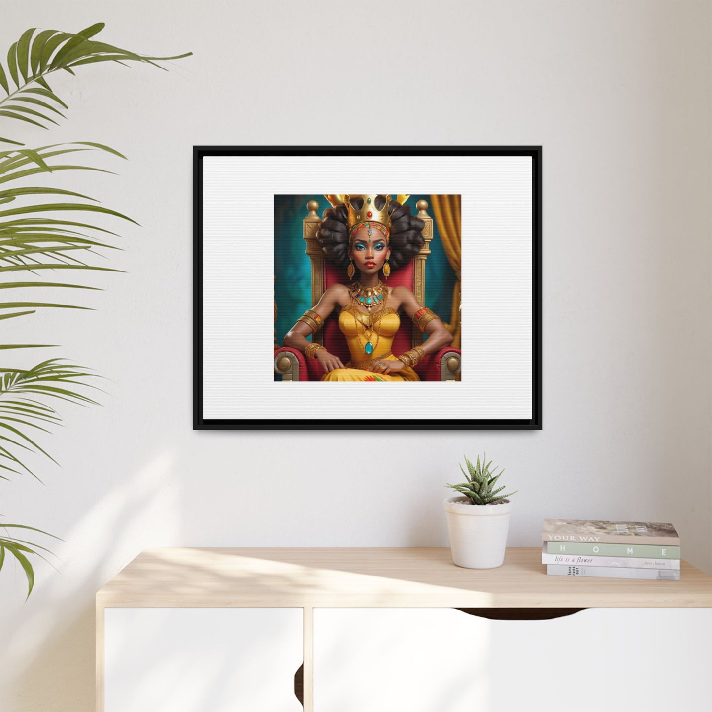 Framed Matte Canvas Art — Regal African Queen Portrait