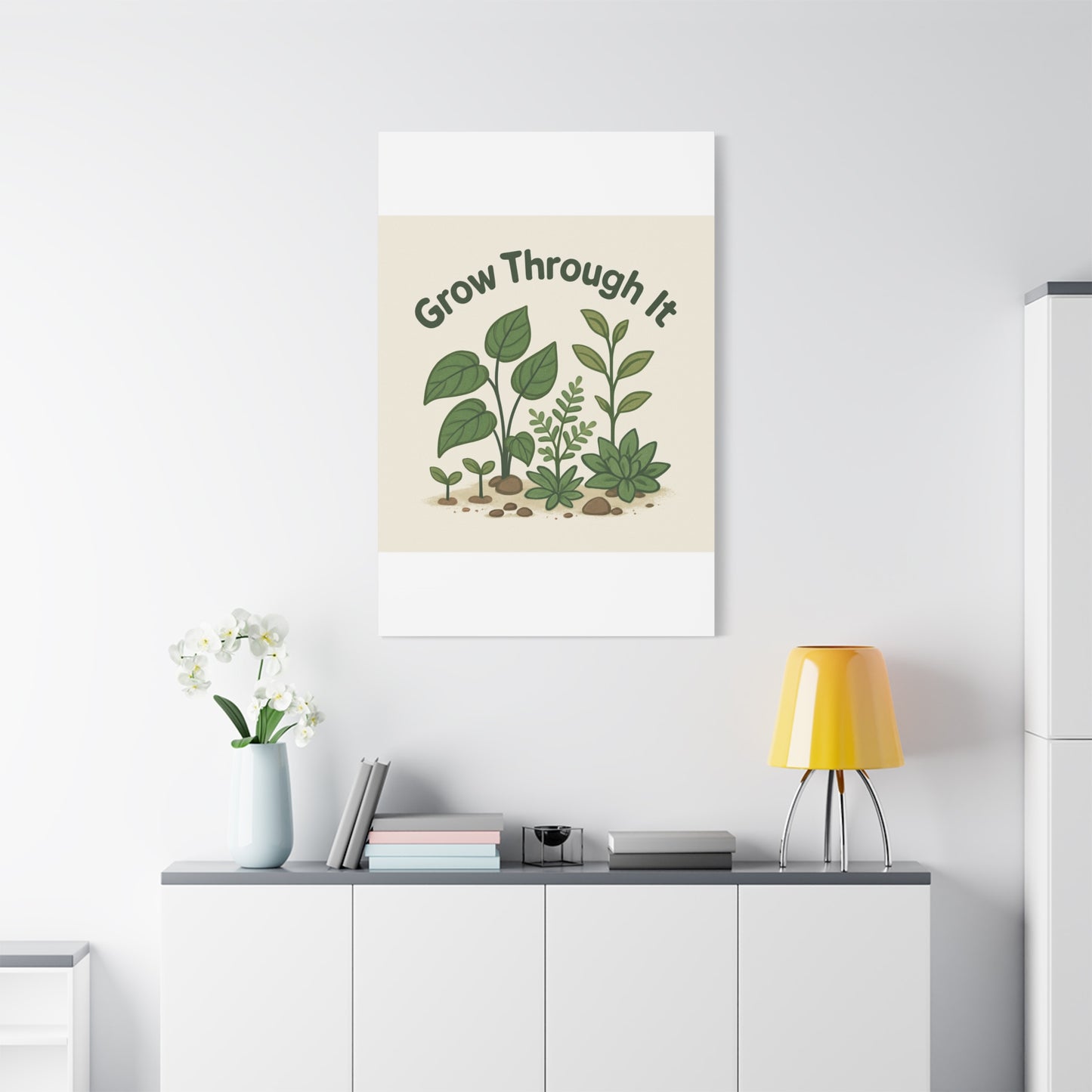 Grow Through It Canvas Wall Art — Botanical Inspirational Quote Matte Print
