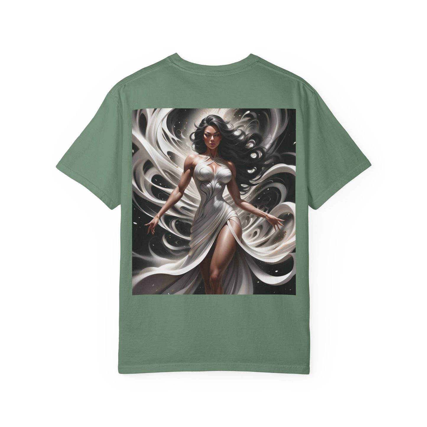 Goddess Art T-Shirt — Elegant White-Draped Fantasy Woman Print