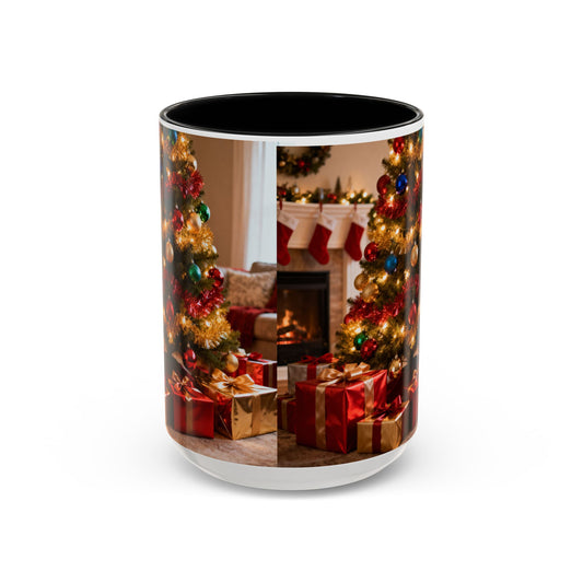 Christmas Living Room Coffee Mug – Festive Tree, Fireplace & Presents Accent Mug (11/15oz)
