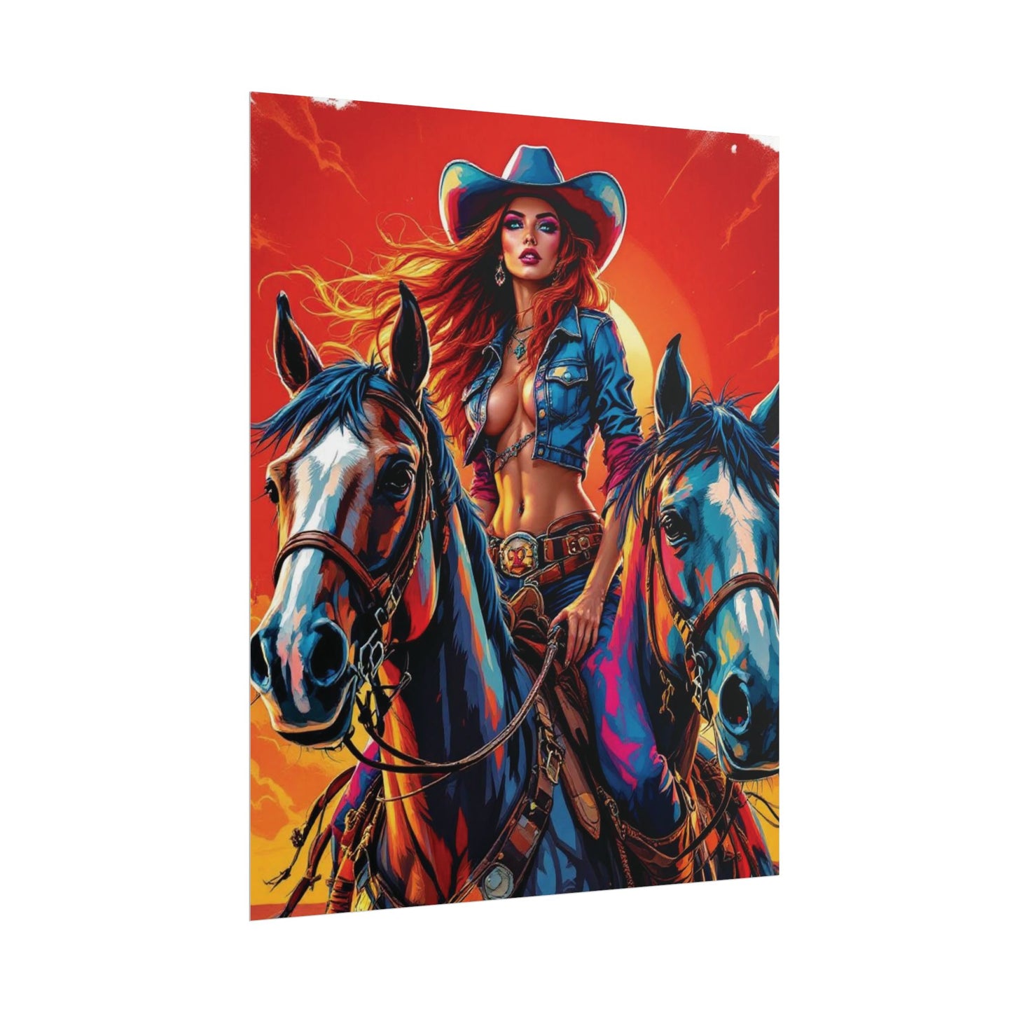 Cowgirl Poster — Vibrant Western Cowgirl Art Print with Horses