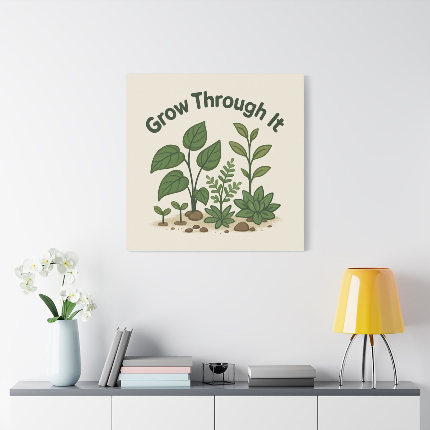 Grow Through It Canvas Wall Art — Botanical Inspirational Quote Matte Print
