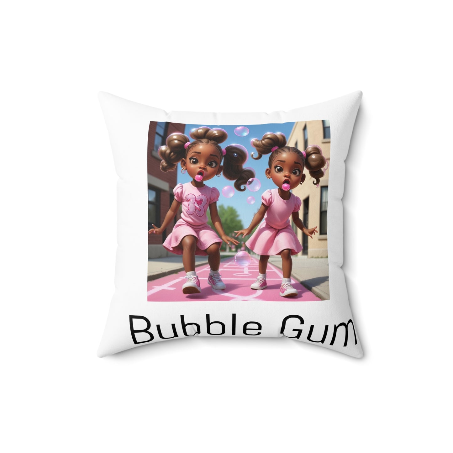 Bubble Gum Sisters Decorative Pillow — Cute Pink Kids Room Throw